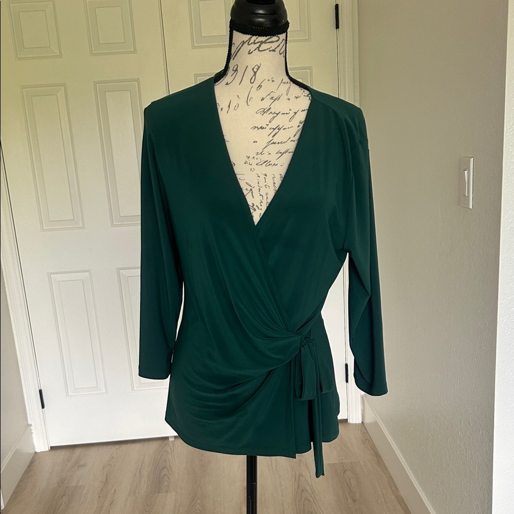 Elegant Deep Green Wrap Blouse